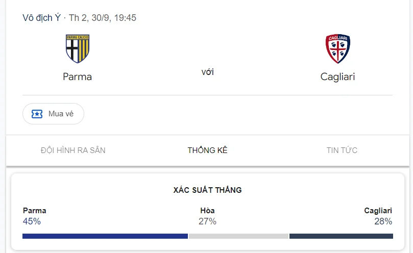 Nhận định, soi kèo Parma vs Cagliari vào lúc 01:45 ngày 01/10/24 Serie A